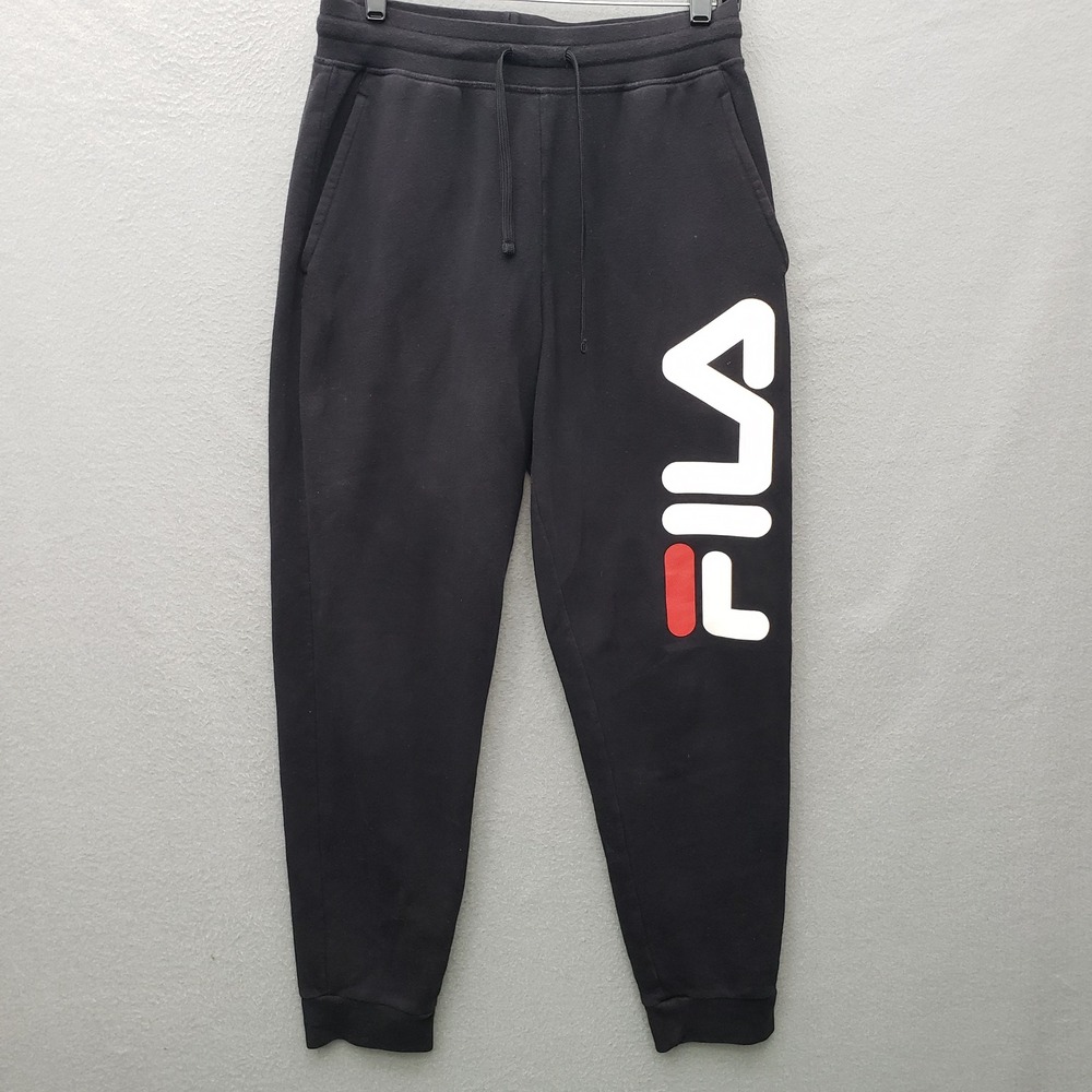 Fila Jogger Sweatpants Black Spellout Logo Casual Athleisure Loungewear Size S